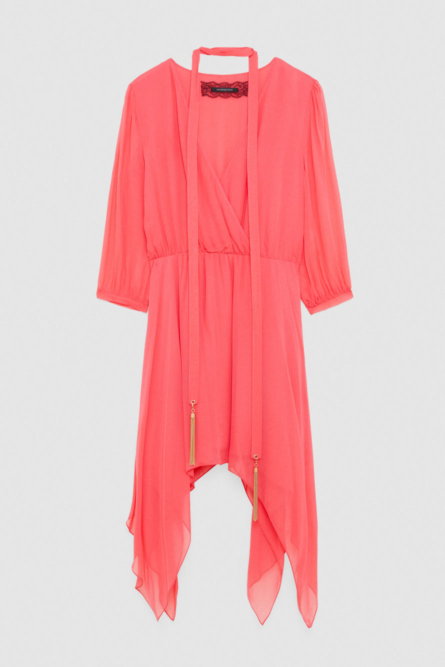 Balloon-sleeve asymmetrical dress, Pink, Patrizia Pepe