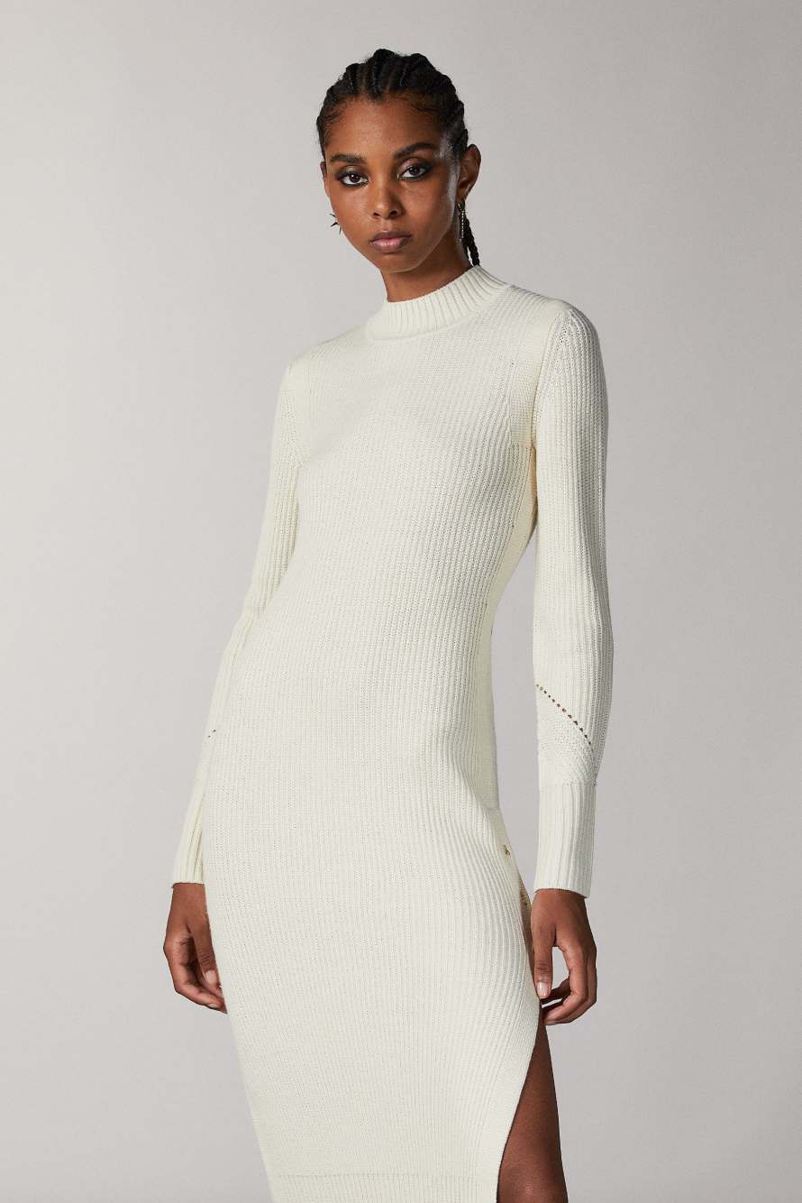 Slit midi dress, Beige, Patrizia Pepe