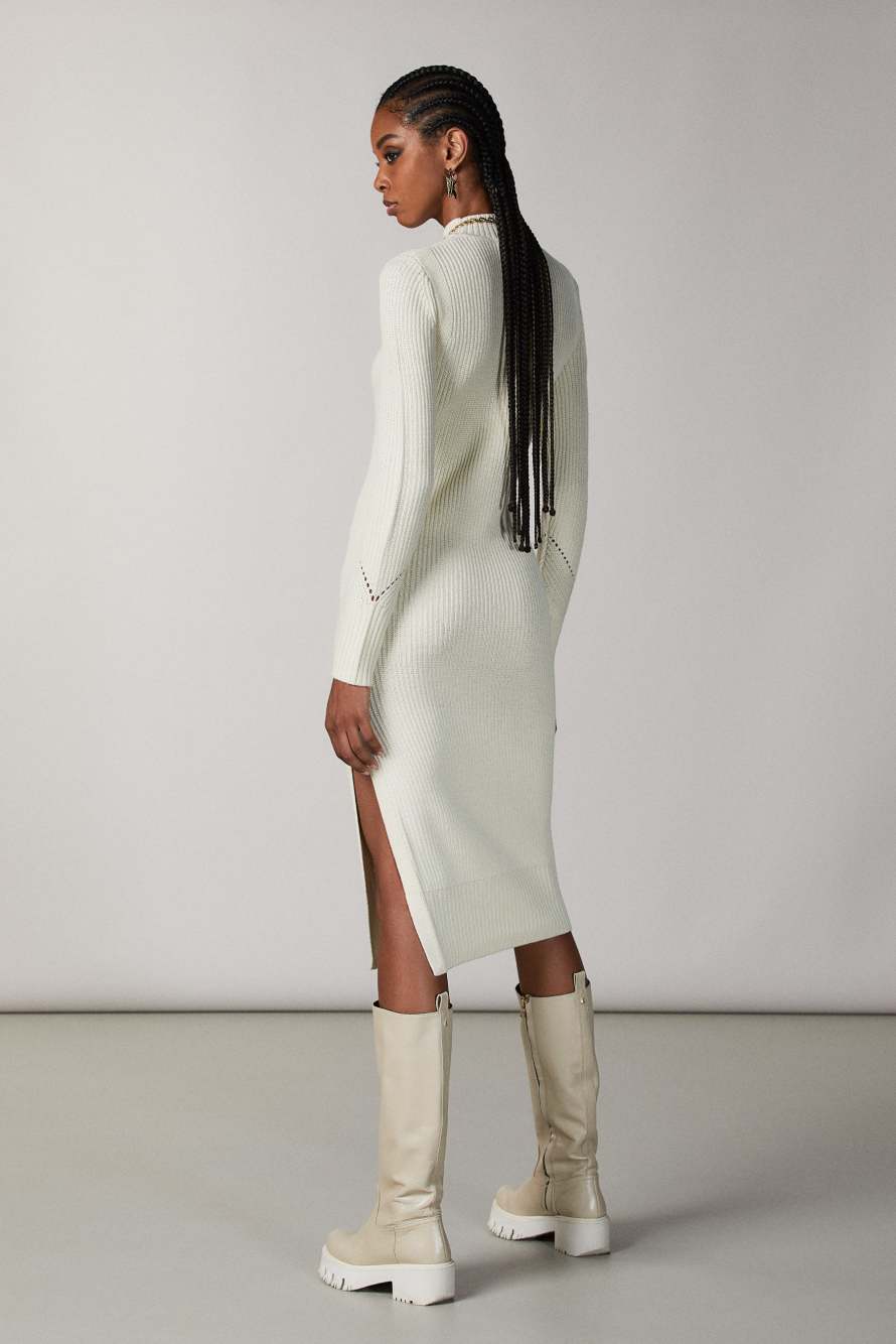 Slit midi dress, Beige, Patrizia Pepe