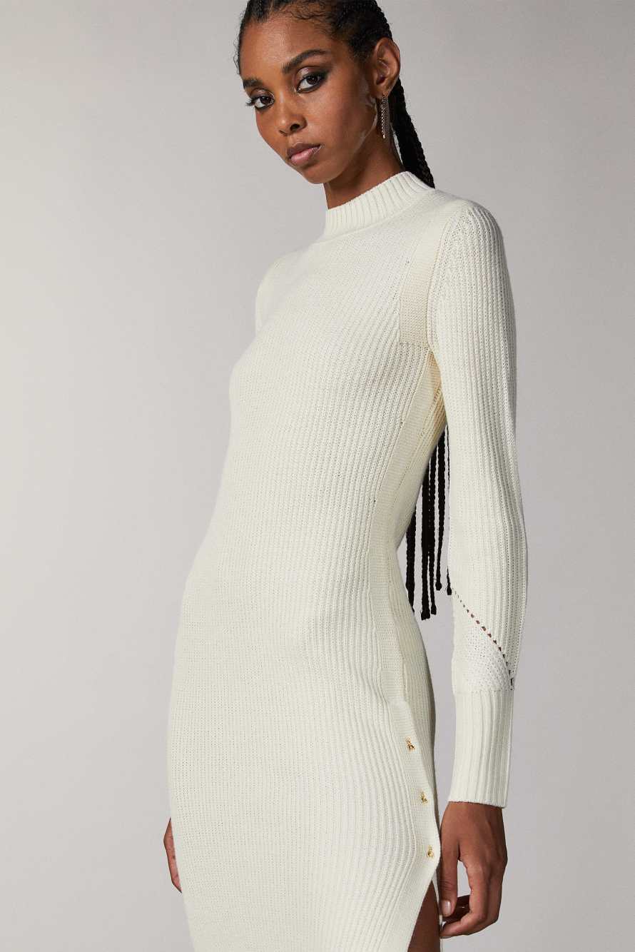 Slit midi dress, Beige, Patrizia Pepe