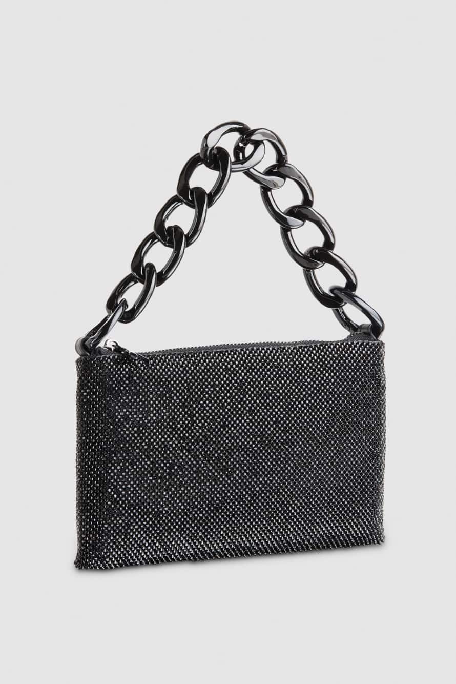 Maxichain rhinestone clutch bag, Black, Patrizia Pepe