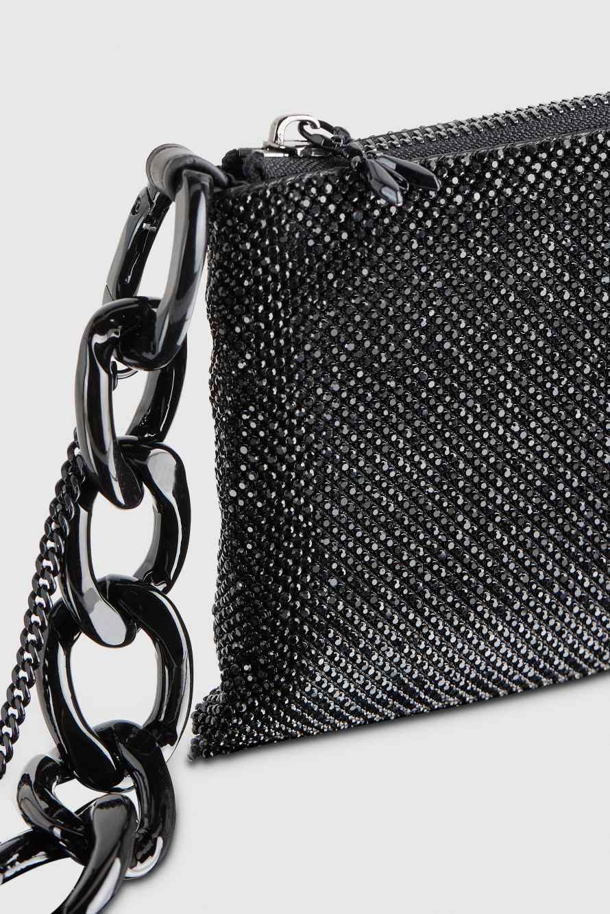 Maxichain rhinestone clutch bag, Black, Patrizia Pepe