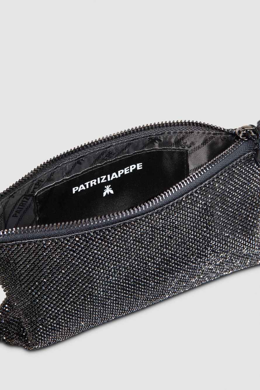 Maxichain rhinestone clutch bag, Black, Patrizia Pepe