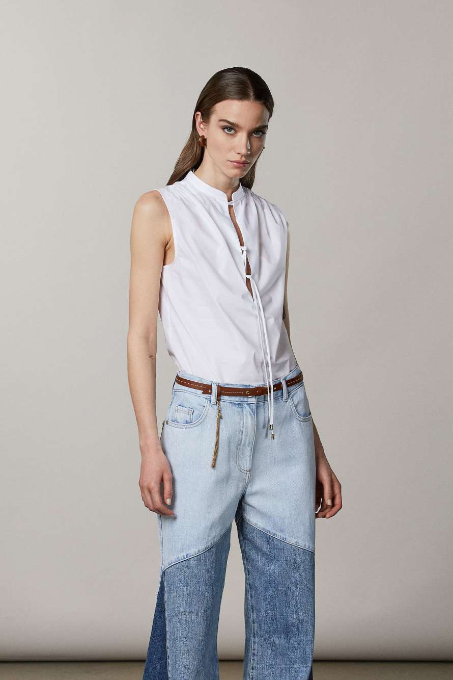 Sleeveless Mandarin-collar blouse, White, Patrizia Pepe