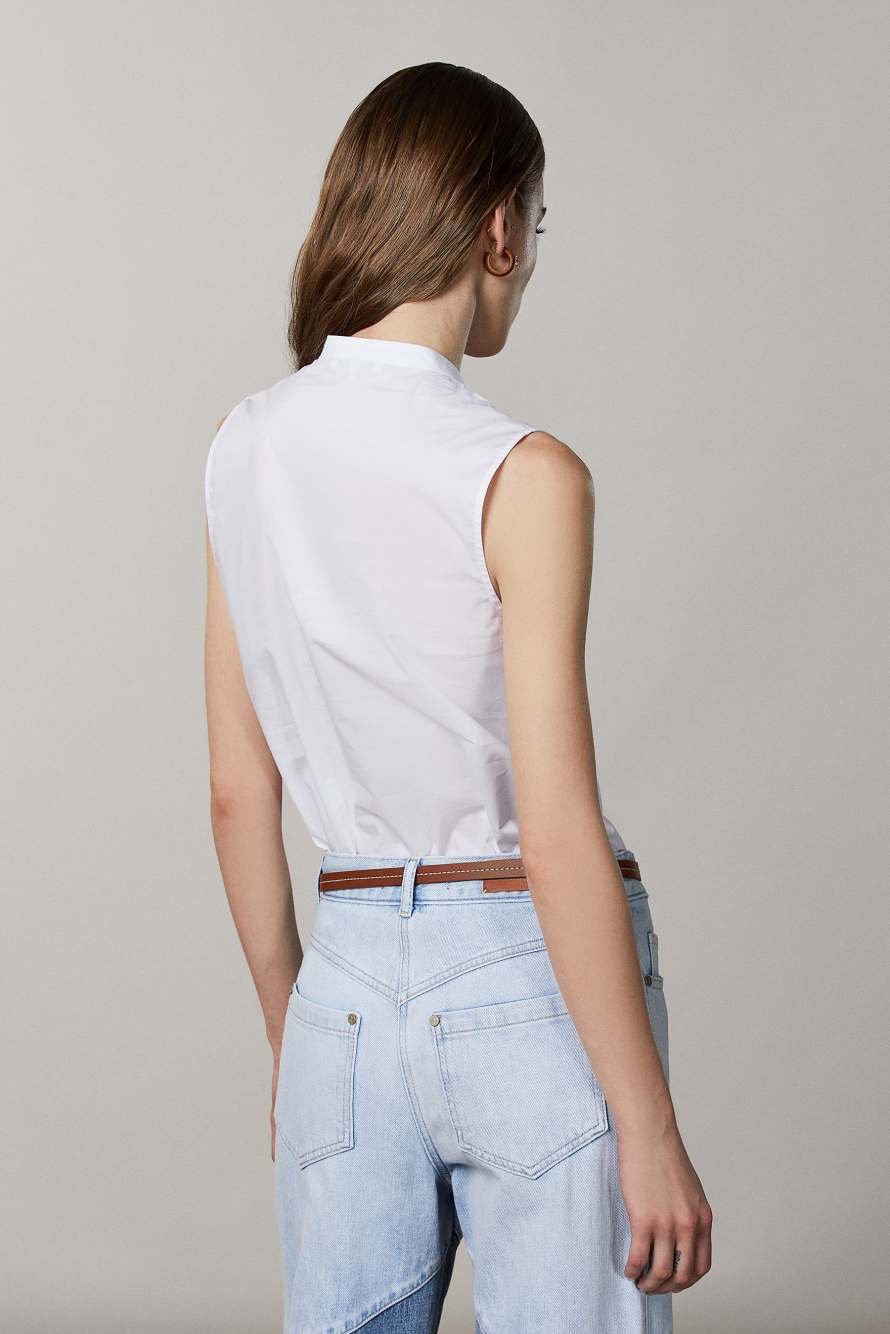 Sleeveless Mandarin-collar blouse, White, Patrizia Pepe