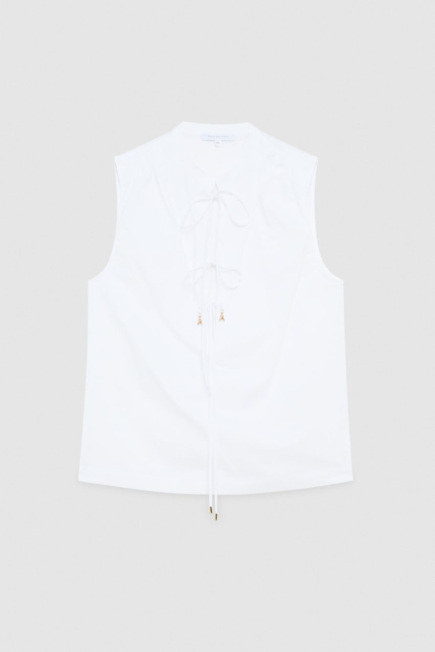 Sleeveless Mandarin-collar blouse, White, Patrizia Pepe