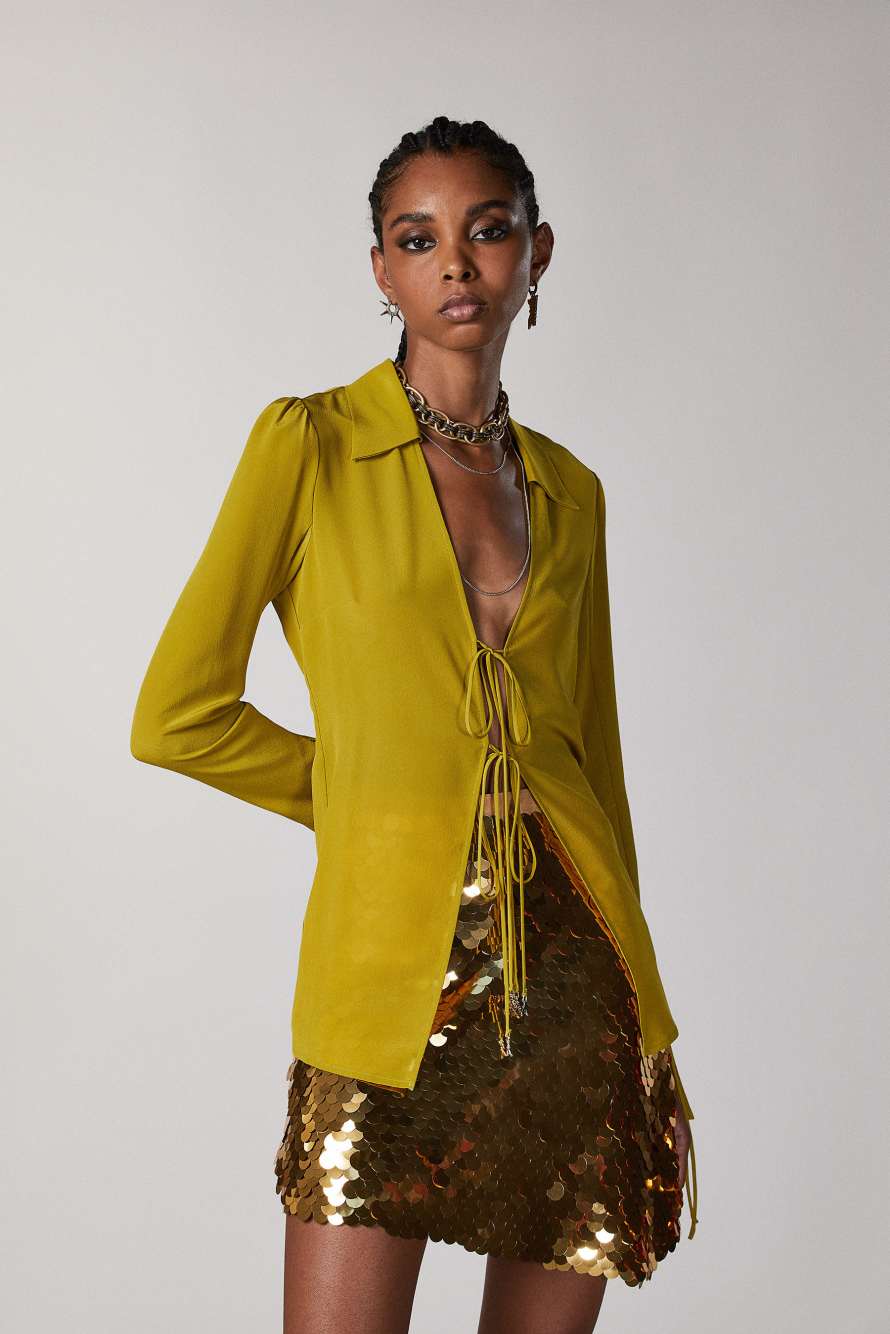 Seidenbluse mit B&auml;ndern, Gelb, Patrizia Pepe