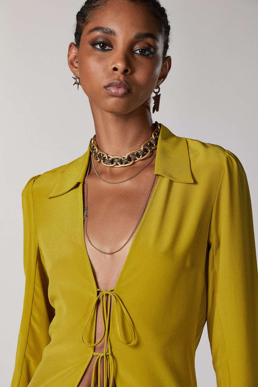 Seidenbluse mit B&auml;ndern, Gelb, Patrizia Pepe