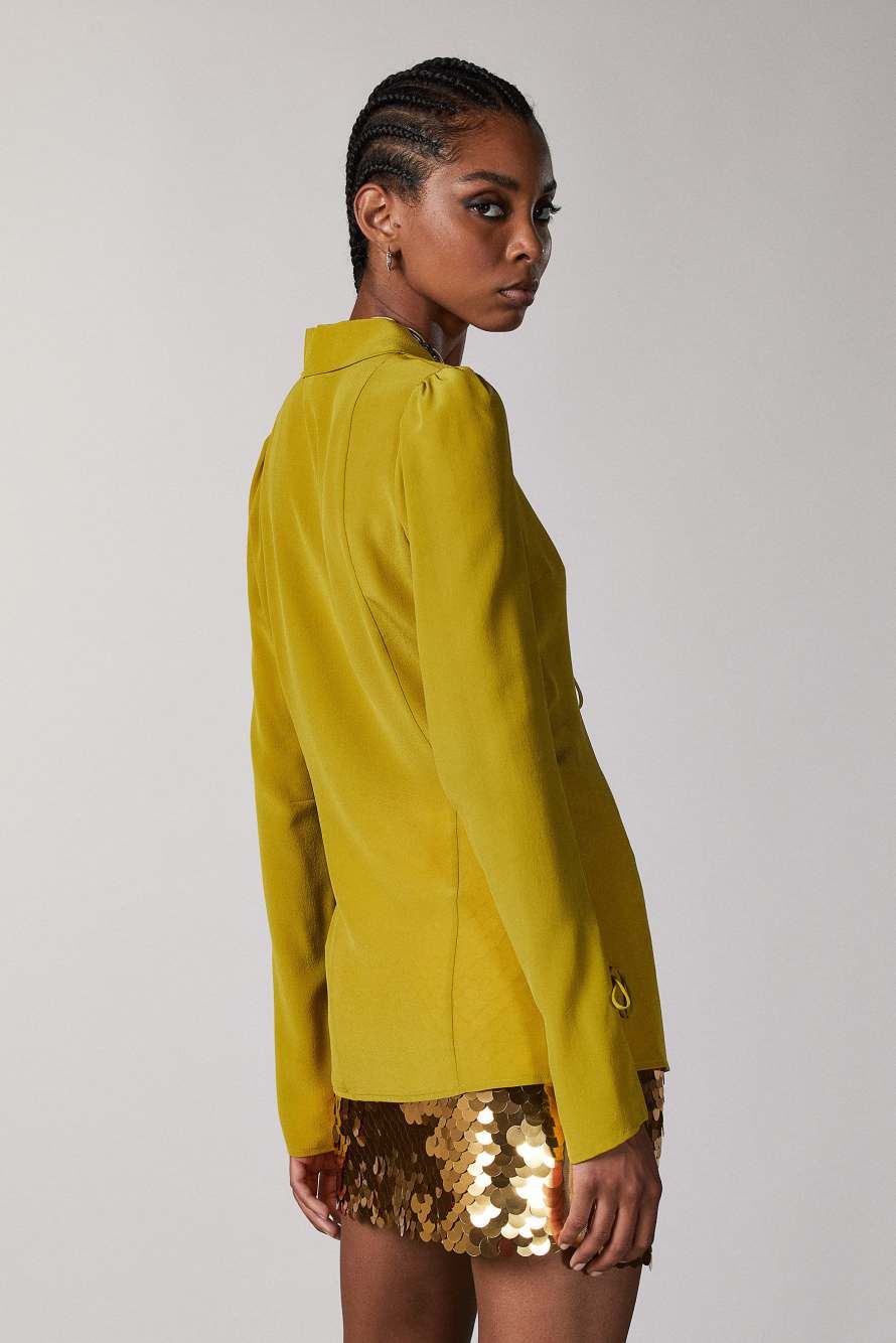 Seidenbluse mit B&auml;ndern, Gelb, Patrizia Pepe