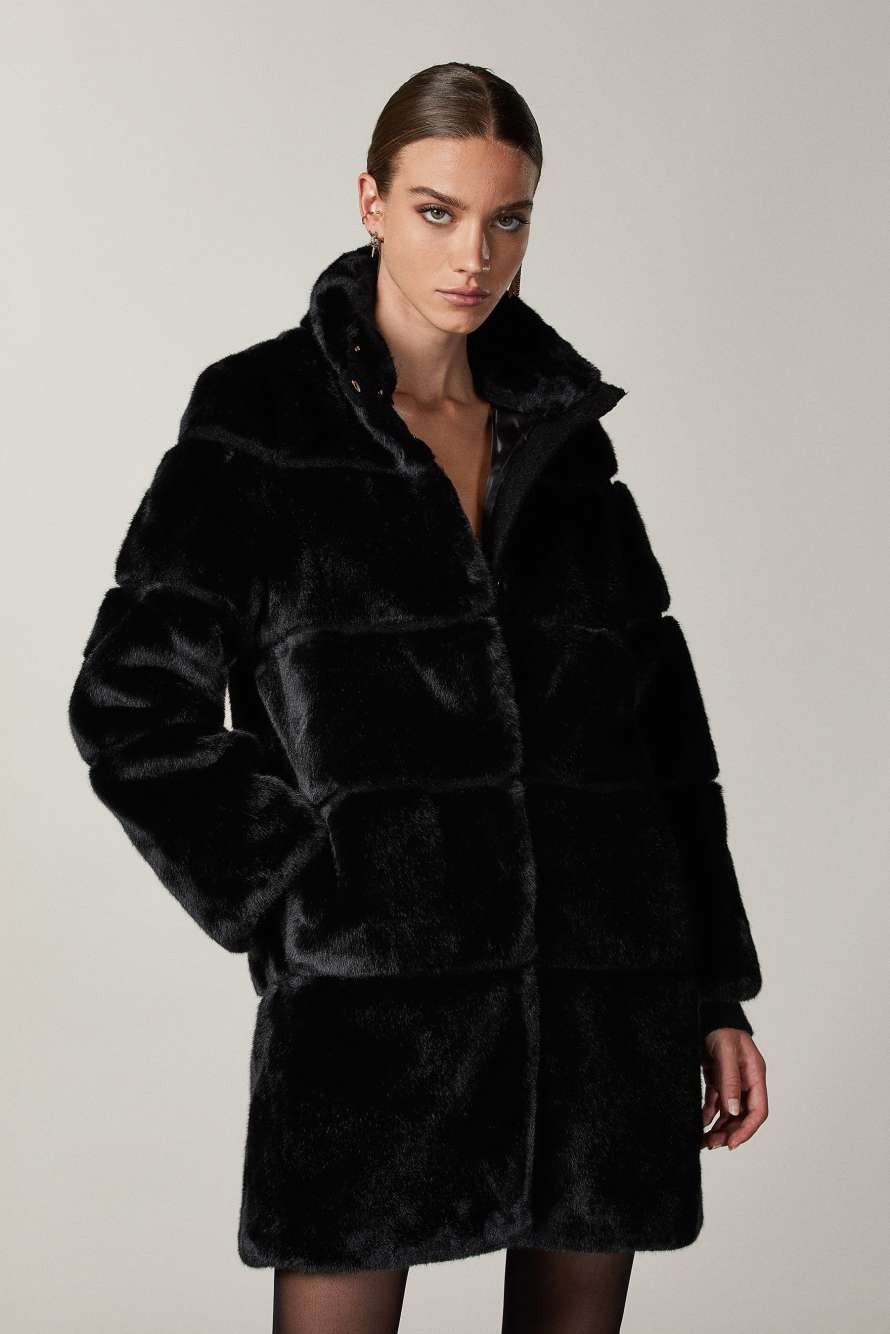 Long synthetic fabric jacket, Black, Patrizia Pepe