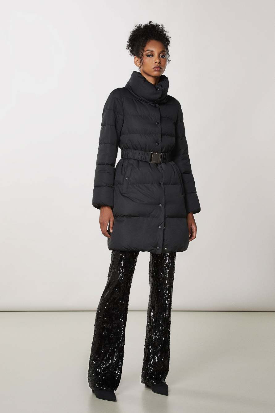 Down jacket with belt, Black, Patrizia Pepe