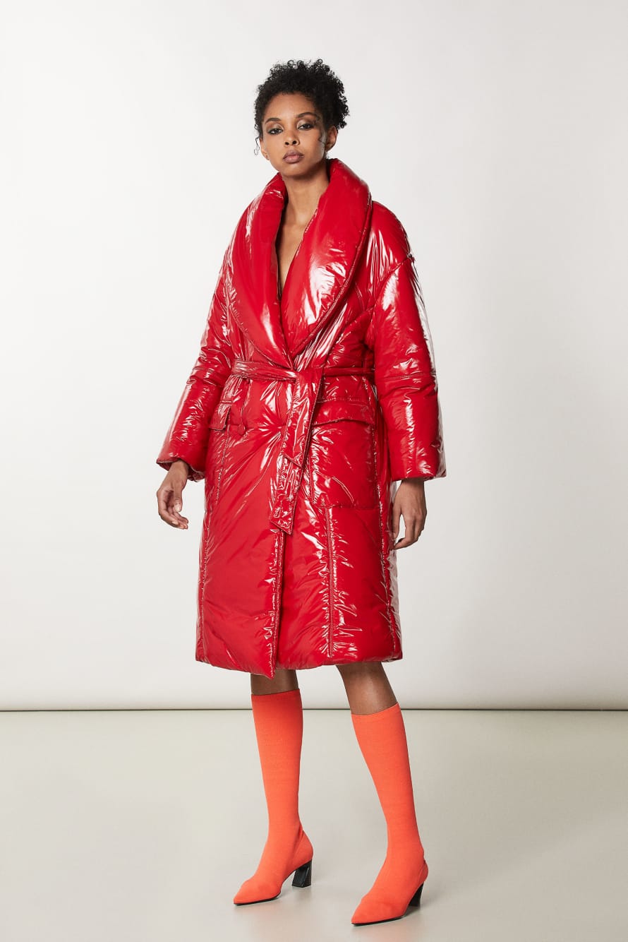 Cappotto doppio petto con cintura, Rosso, Patrizia Pepe