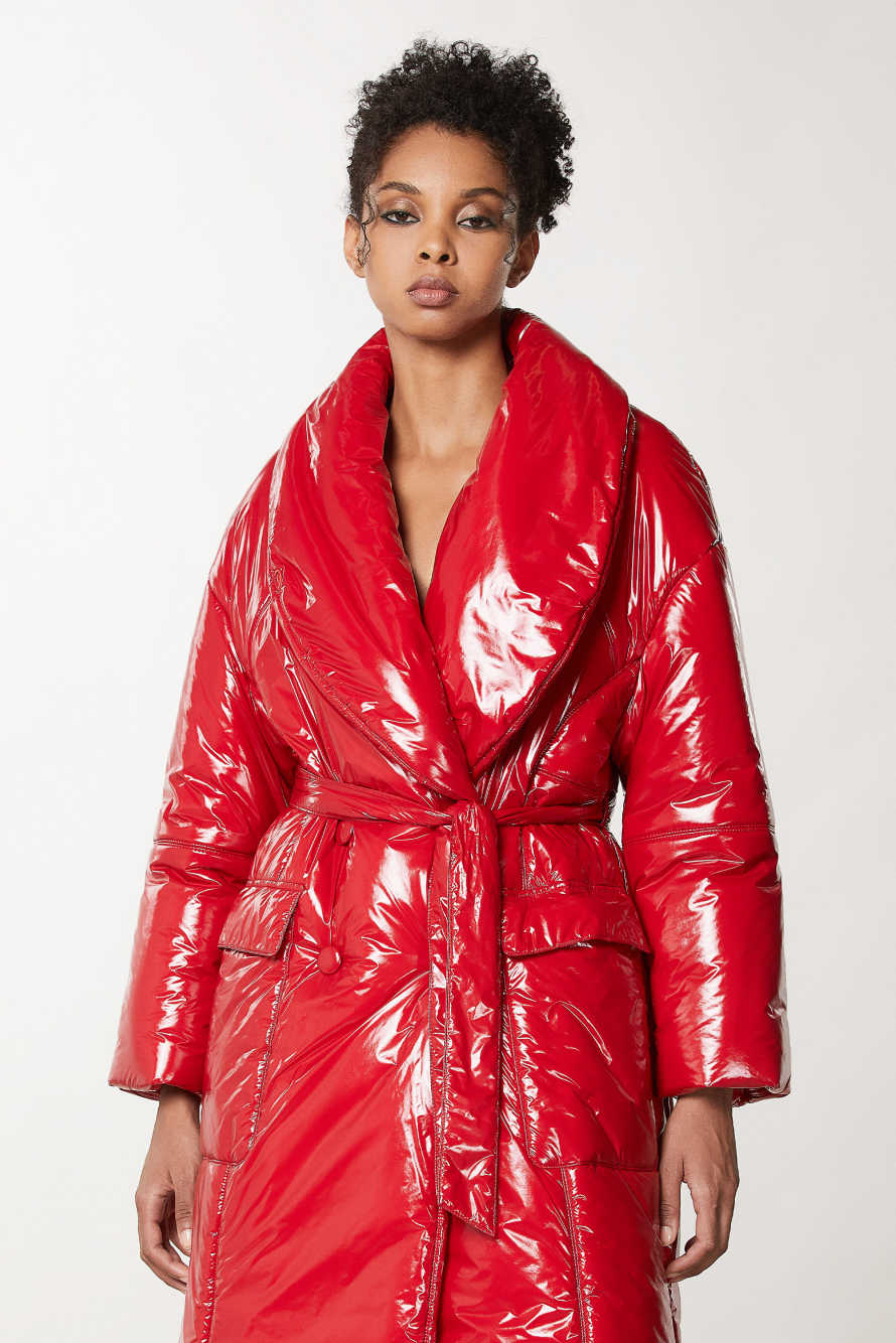 Cappotto doppio petto con cintura, Rosso, Patrizia Pepe