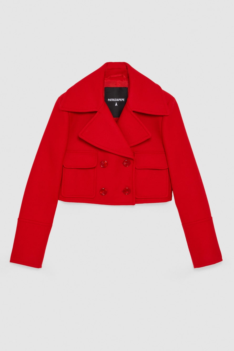 Double breasted cropped coat, Red, Patrizia Pepe