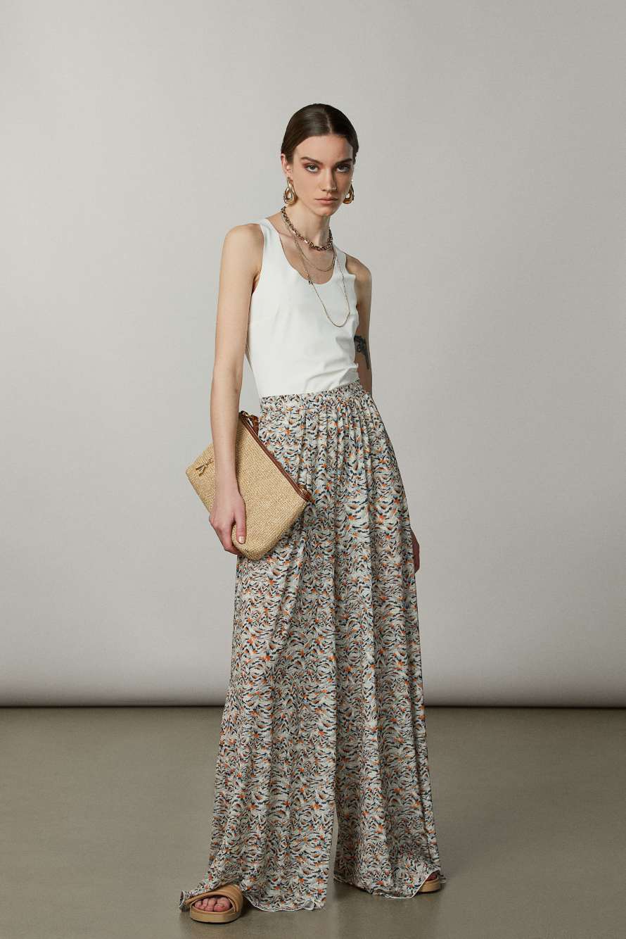 Print-adorned stretch tulle pants, Abstract Fantasy, Patrizia Pepe