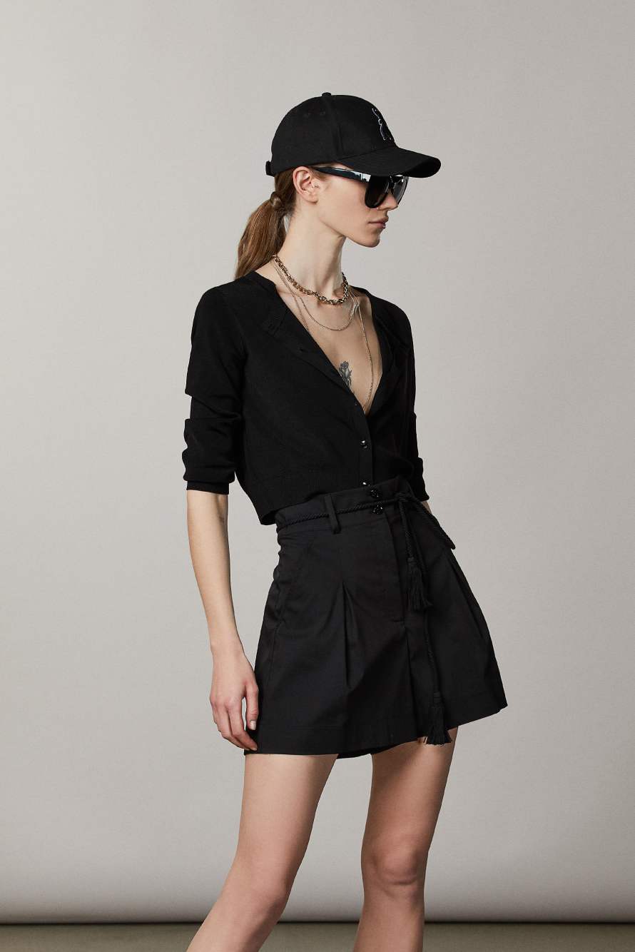 Shorts ESSENTIAL in cotone stretch, Nero, Patrizia Pepe