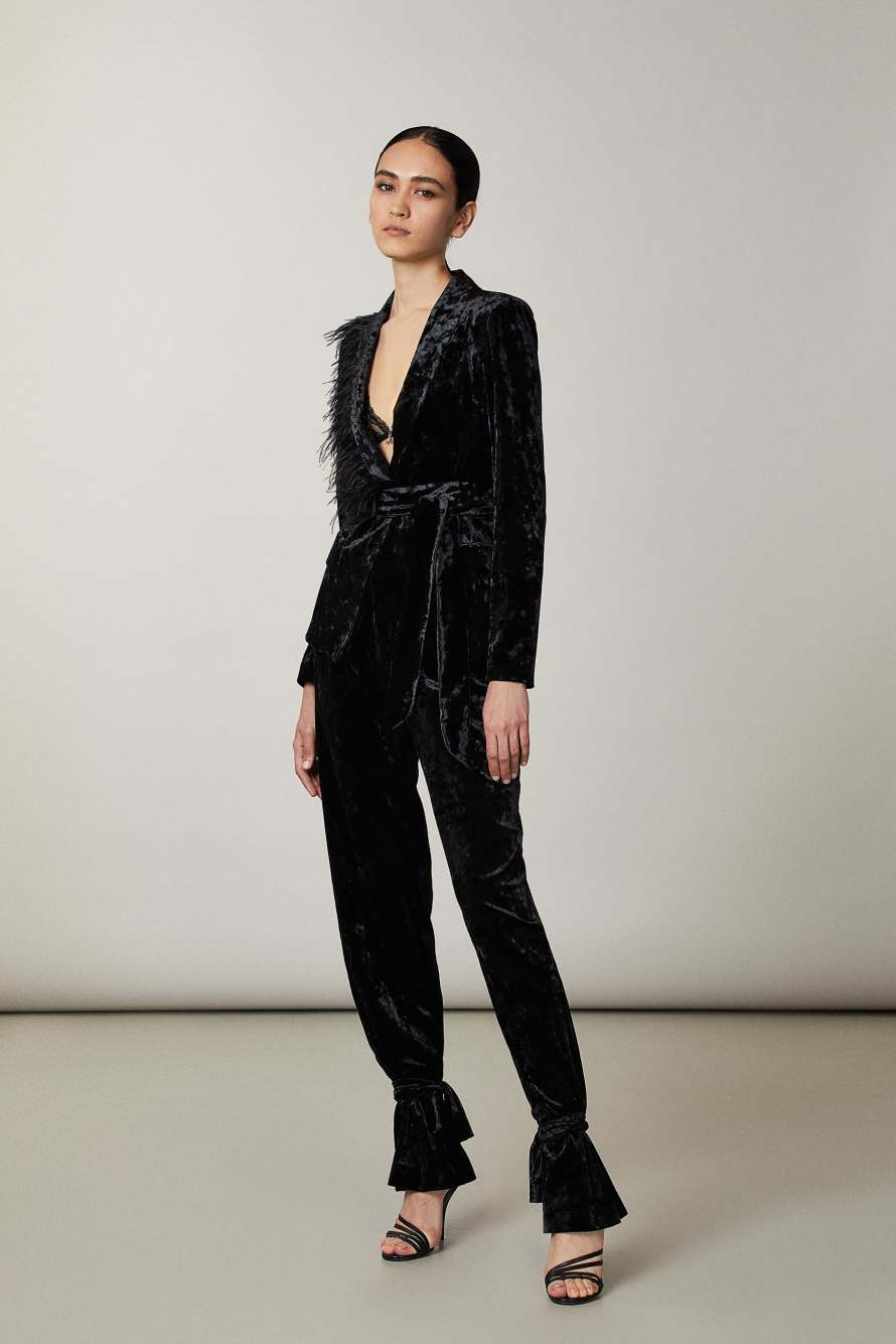 Extra-long velvet pants, Black, Patrizia Pepe