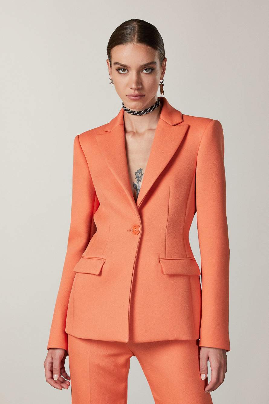 Slim structured jacket, Orange, Patrizia Pepe