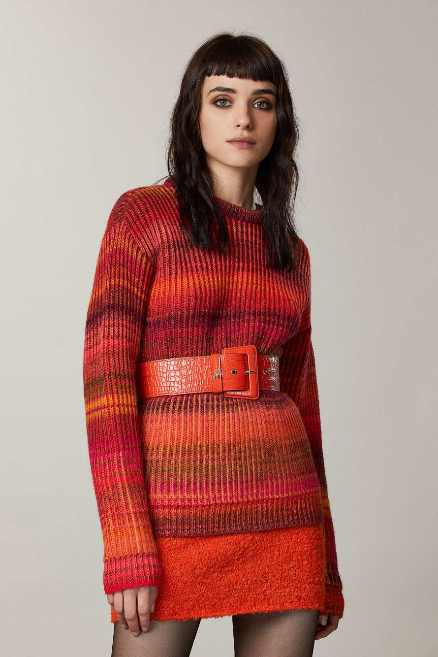 Tailleng&uuml;rtel aus Leder, Orange, Patrizia Pepe