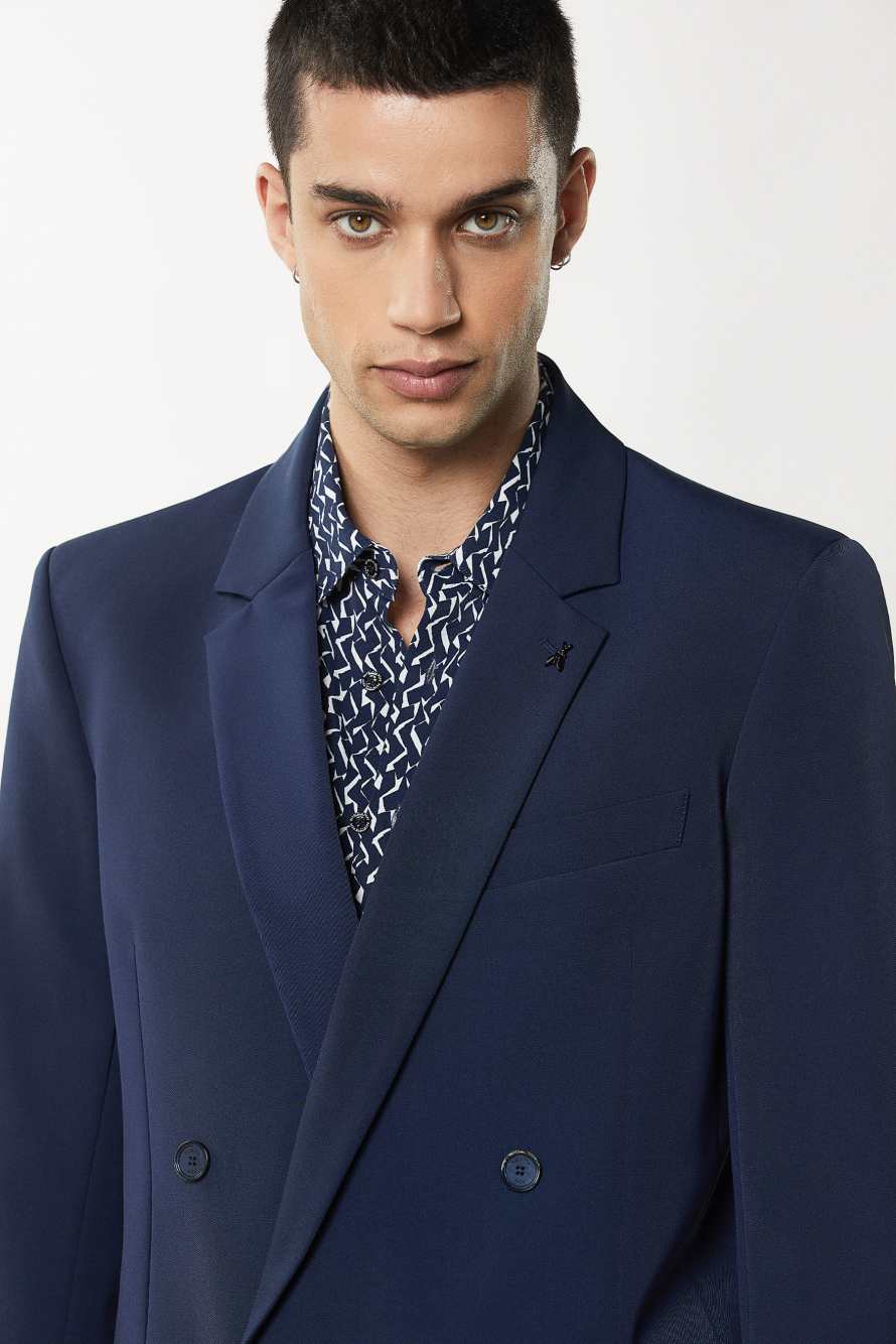 Double-breasted gabardine jacket, Blue, Patrizia Pepe