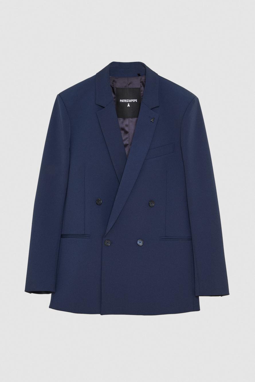 Double-breasted gabardine jacket, Blue, Patrizia Pepe
