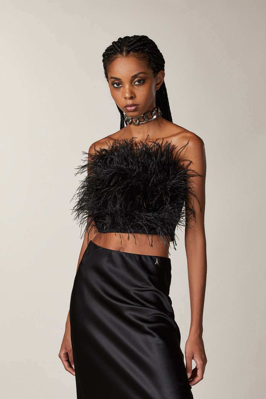 Top con piume in flanella, Nero, Patrizia Pepe