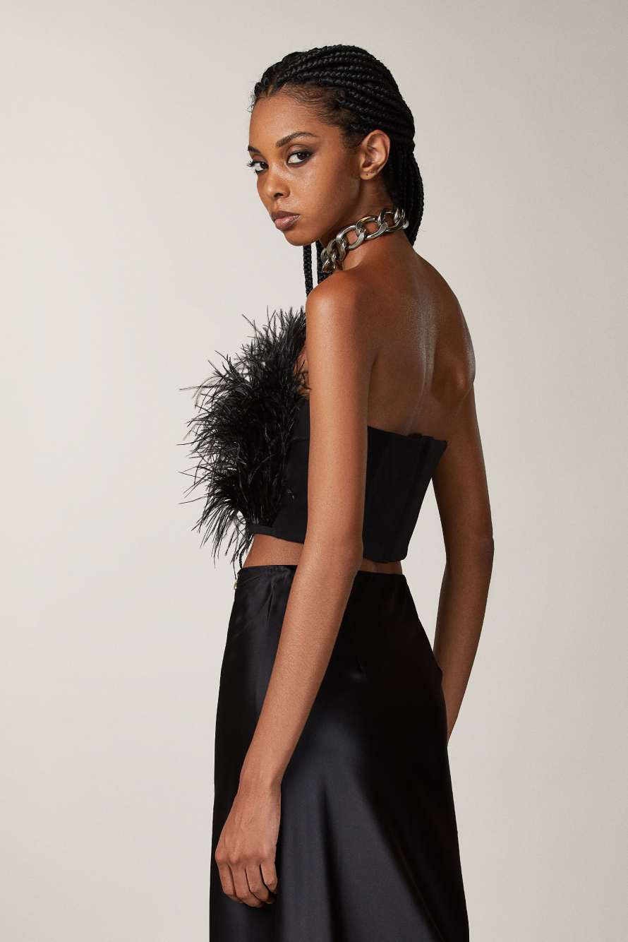 Top con piume in flanella, Nero, Patrizia Pepe