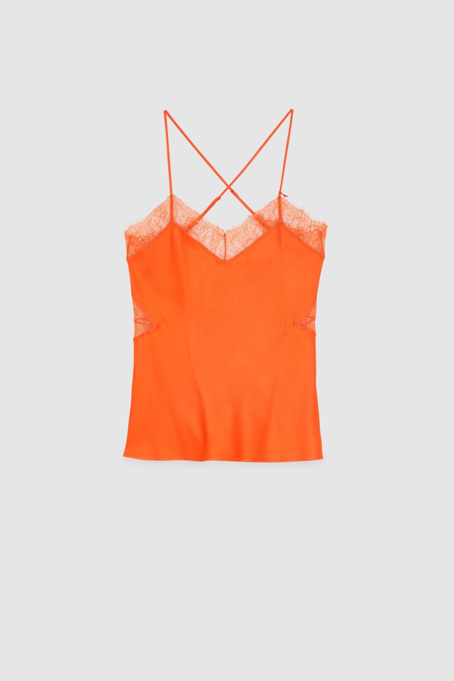 Lace-insert top, Orange, Patrizia Pepe