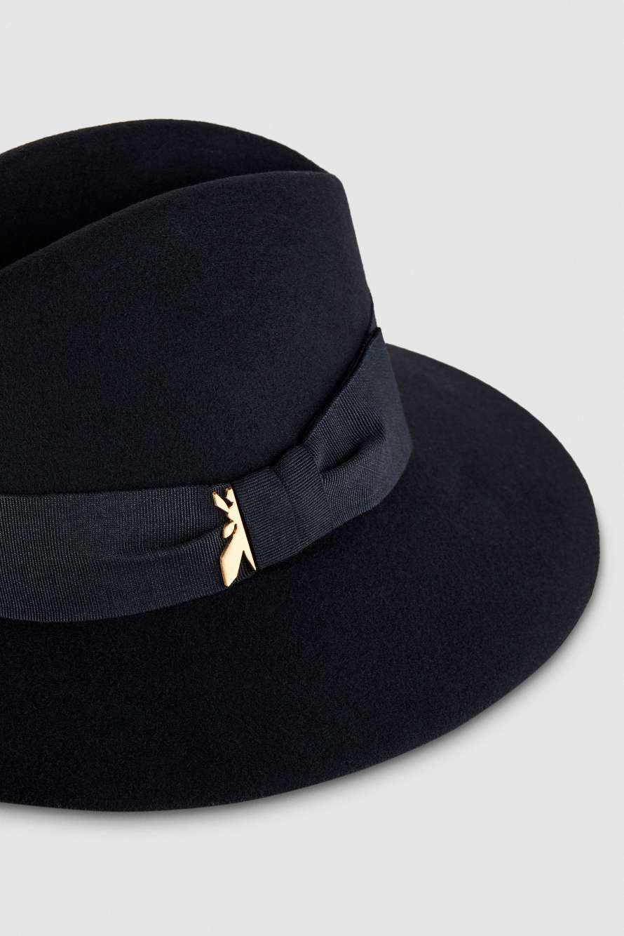 Kapelusz filcowy z szerokim rondem, Czarny, Patrizia Pepe