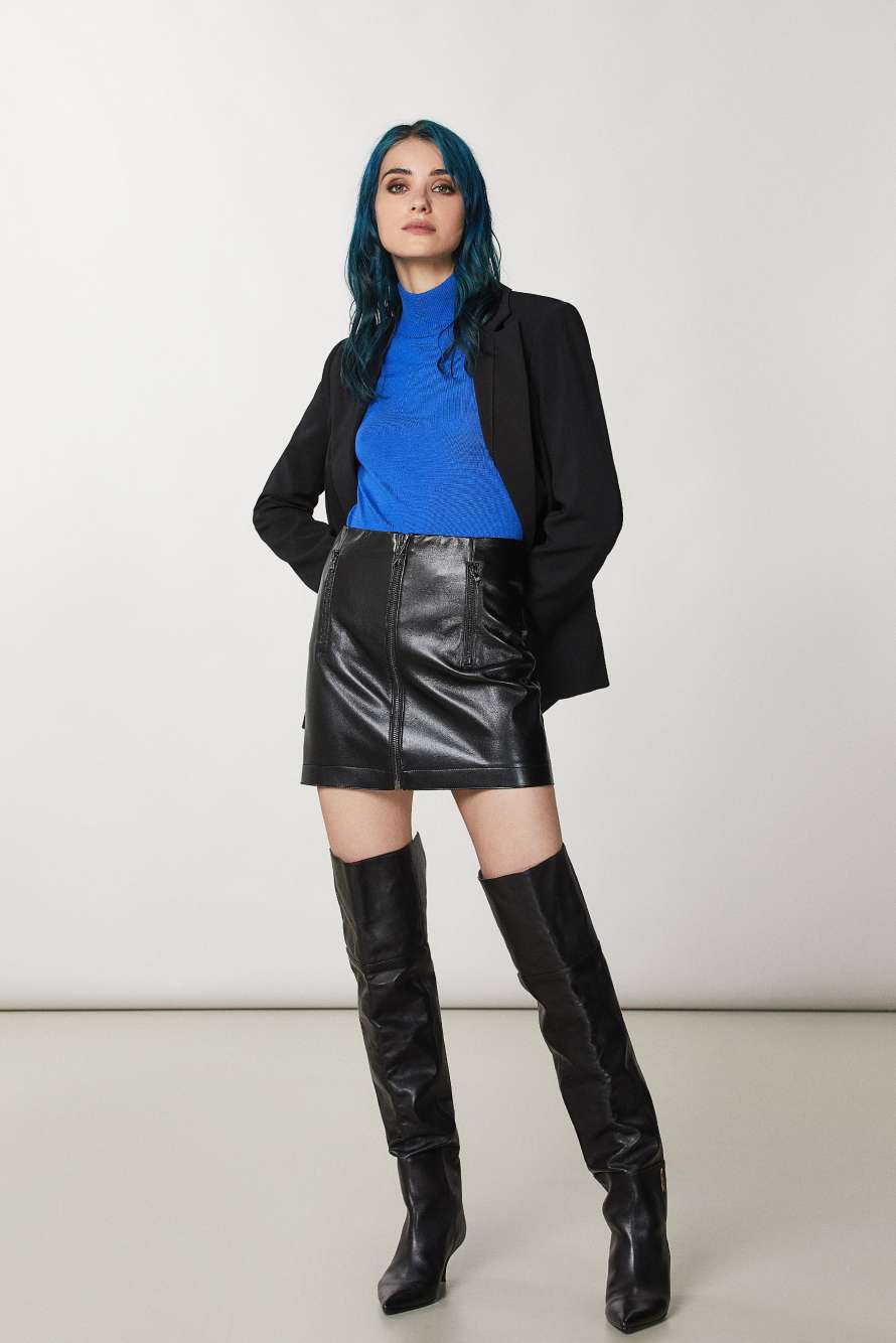 Minigonna con zip, Nero, Patrizia Pepe