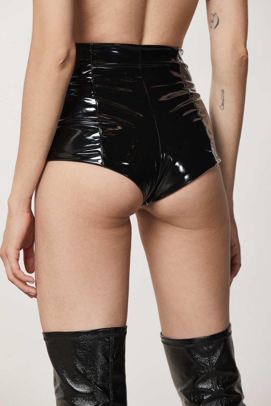 Vinyl culotte shorts, Black, Patrizia Pepe