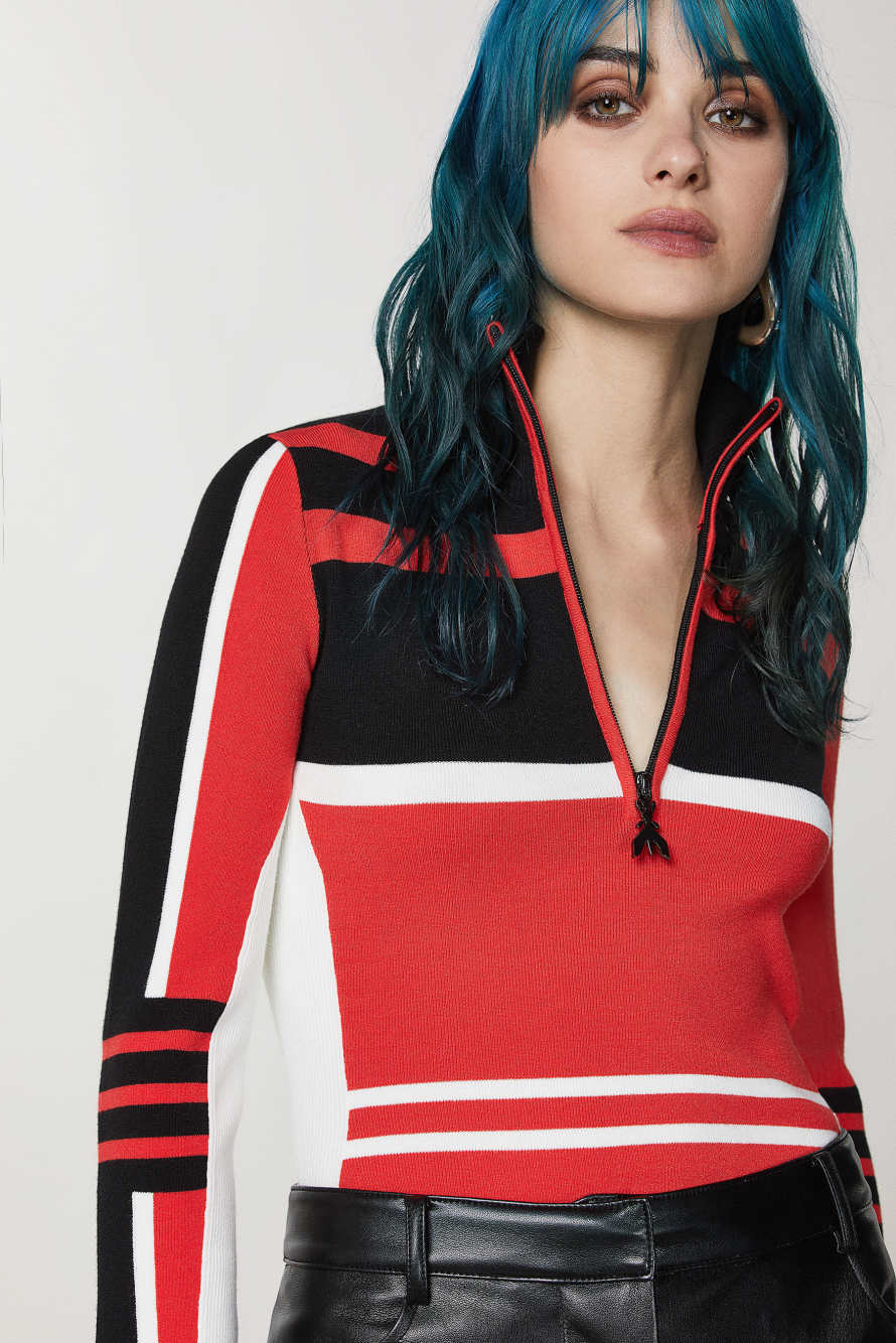 Viscose biker sweater, Black/ Red, Patrizia Pepe