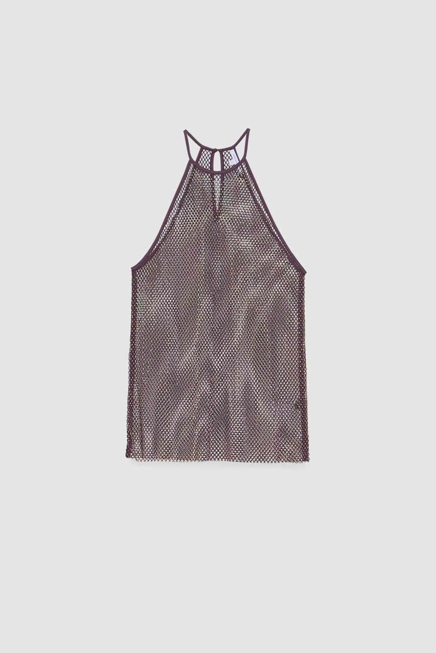 Топ с круглым вырезом из сетки со стразами, Фиолетовый, Patrizia Pepe