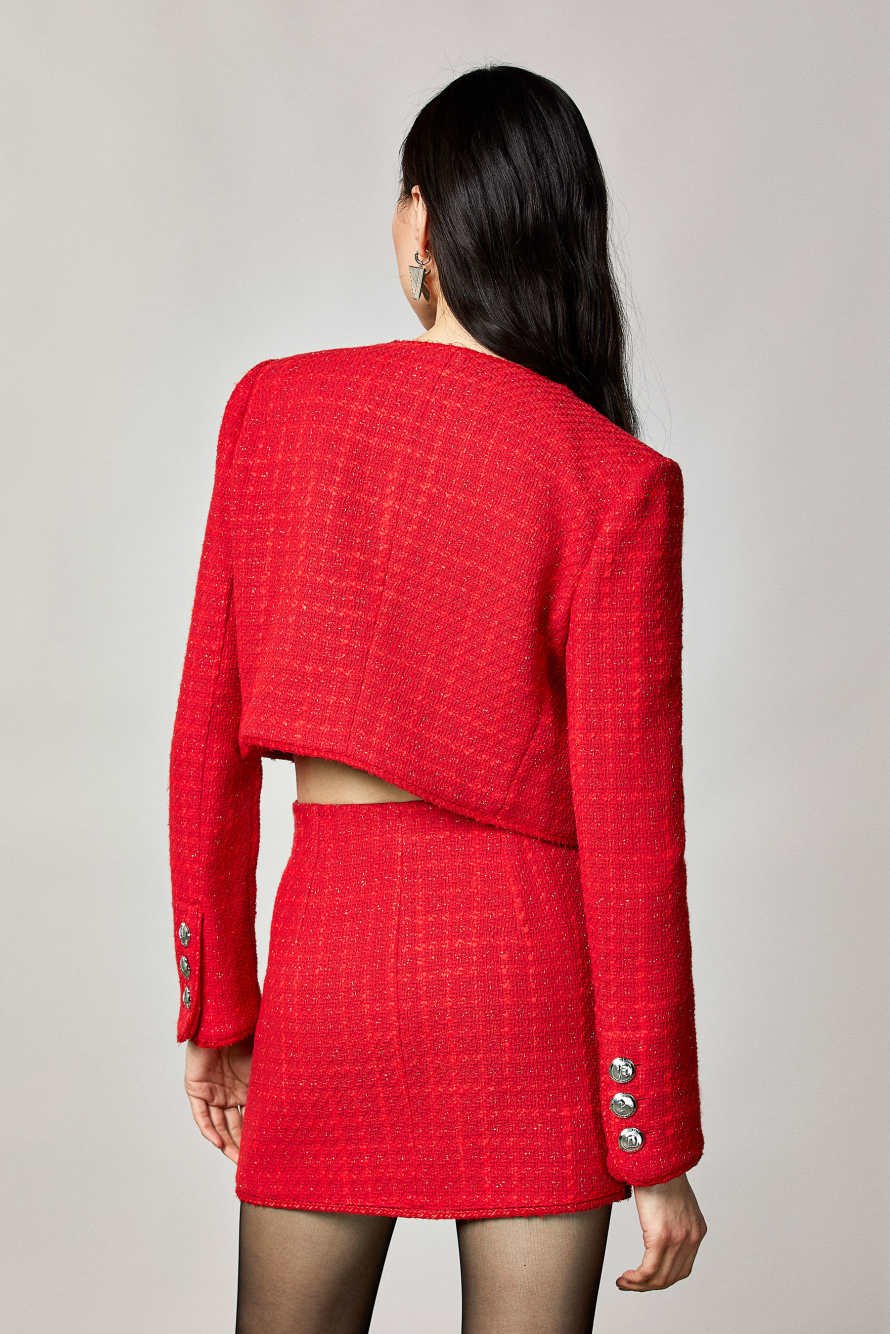 Check boucl&eacute; cropped jacket, Red, Patrizia Pepe