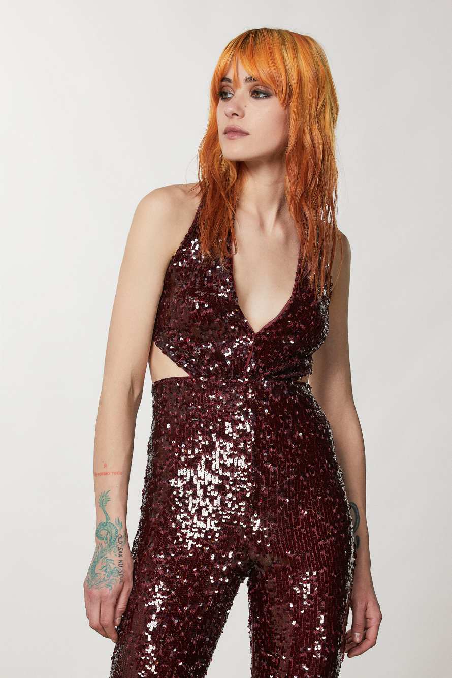 Sequin tulle jumpsuit, Red, Patrizia Pepe