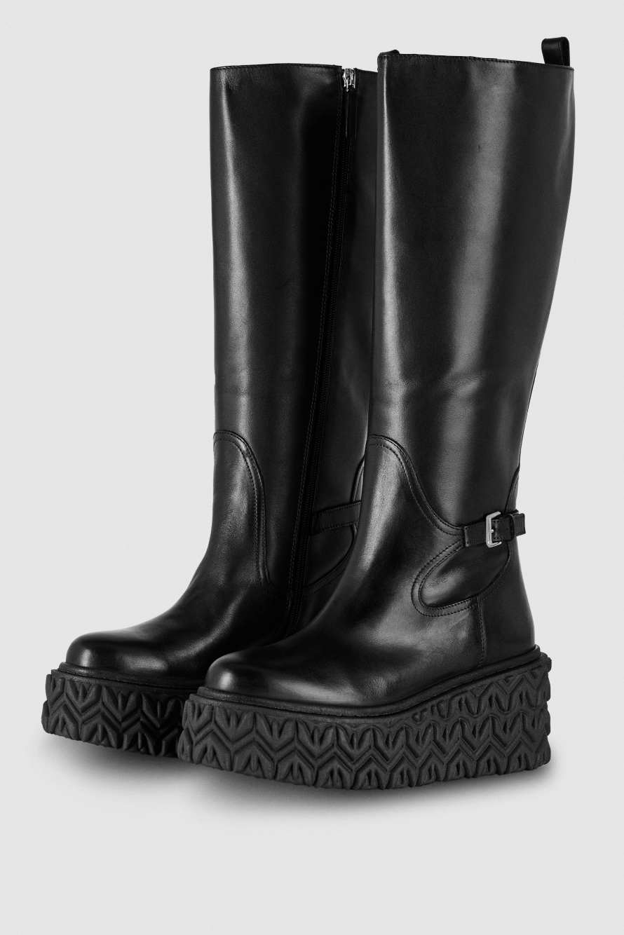 Leather biker boots, Black, Patrizia Pepe