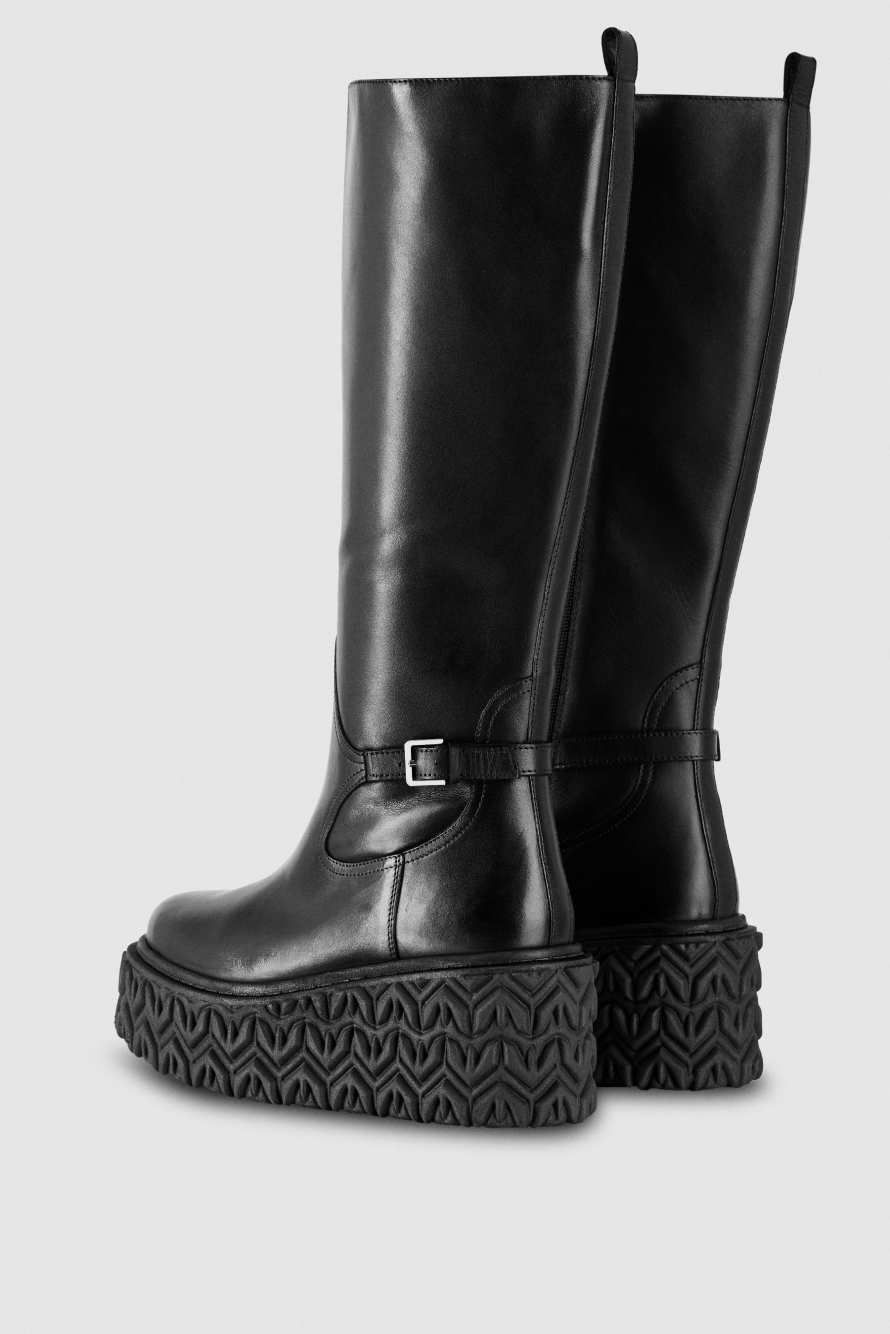 Leather biker boots, Black, Patrizia Pepe
