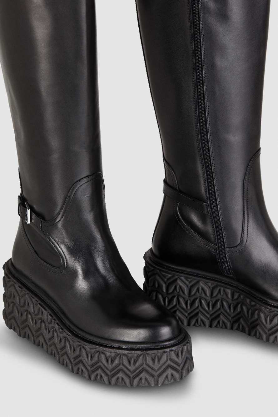 Leather biker boots, Black, Patrizia Pepe