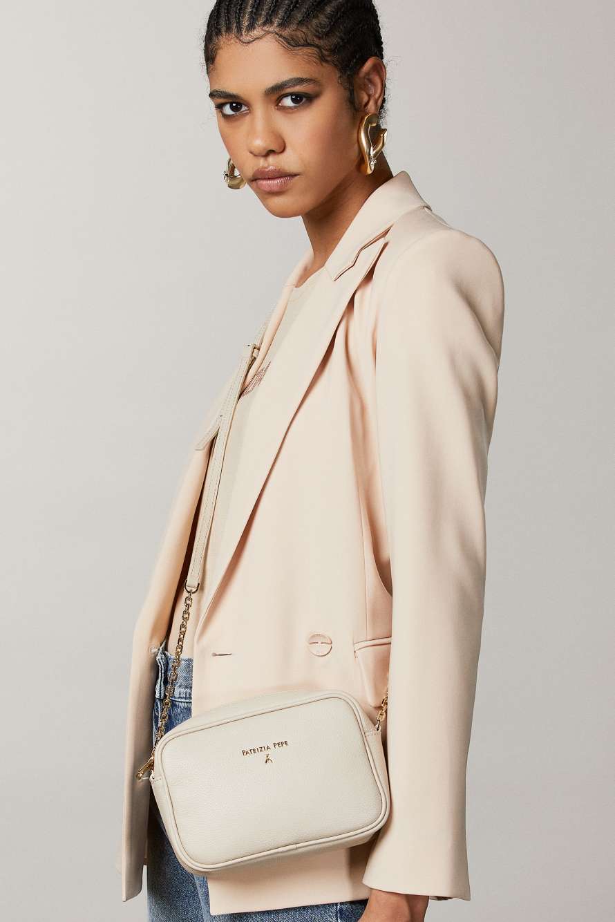 Borsa con tracolla in pelle, Beige, Patrizia Pepe