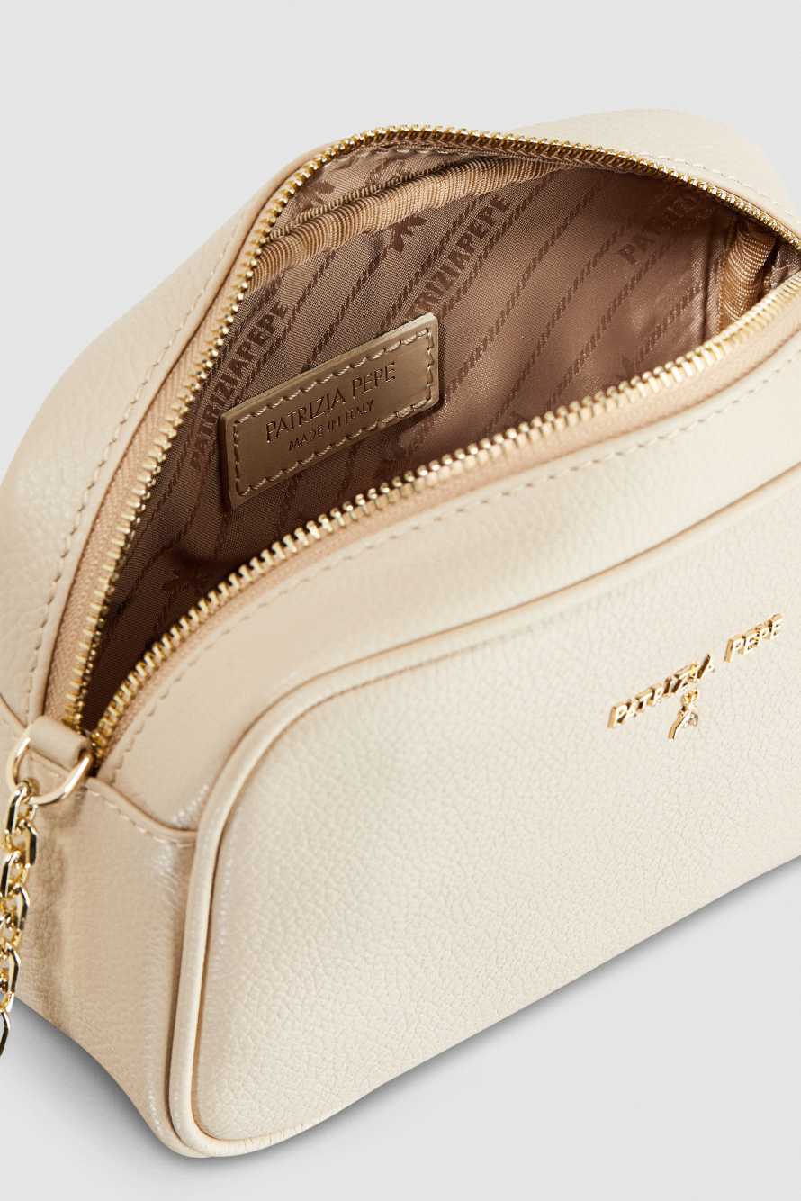 Borsa con tracolla in pelle, Beige, Patrizia Pepe