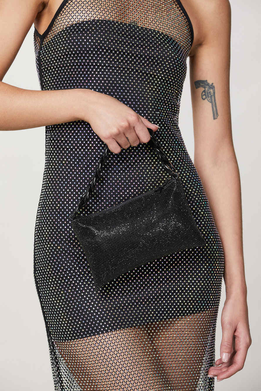 Maxichain rhinestone clutch bag, Black, Patrizia Pepe