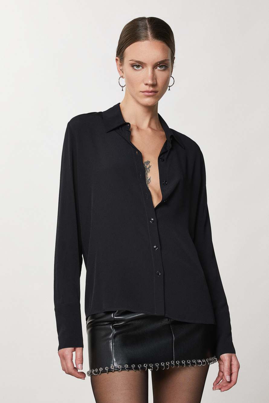 Camicia ESSENTIAL in cr&ecirc;pe, Nero, Patrizia Pepe