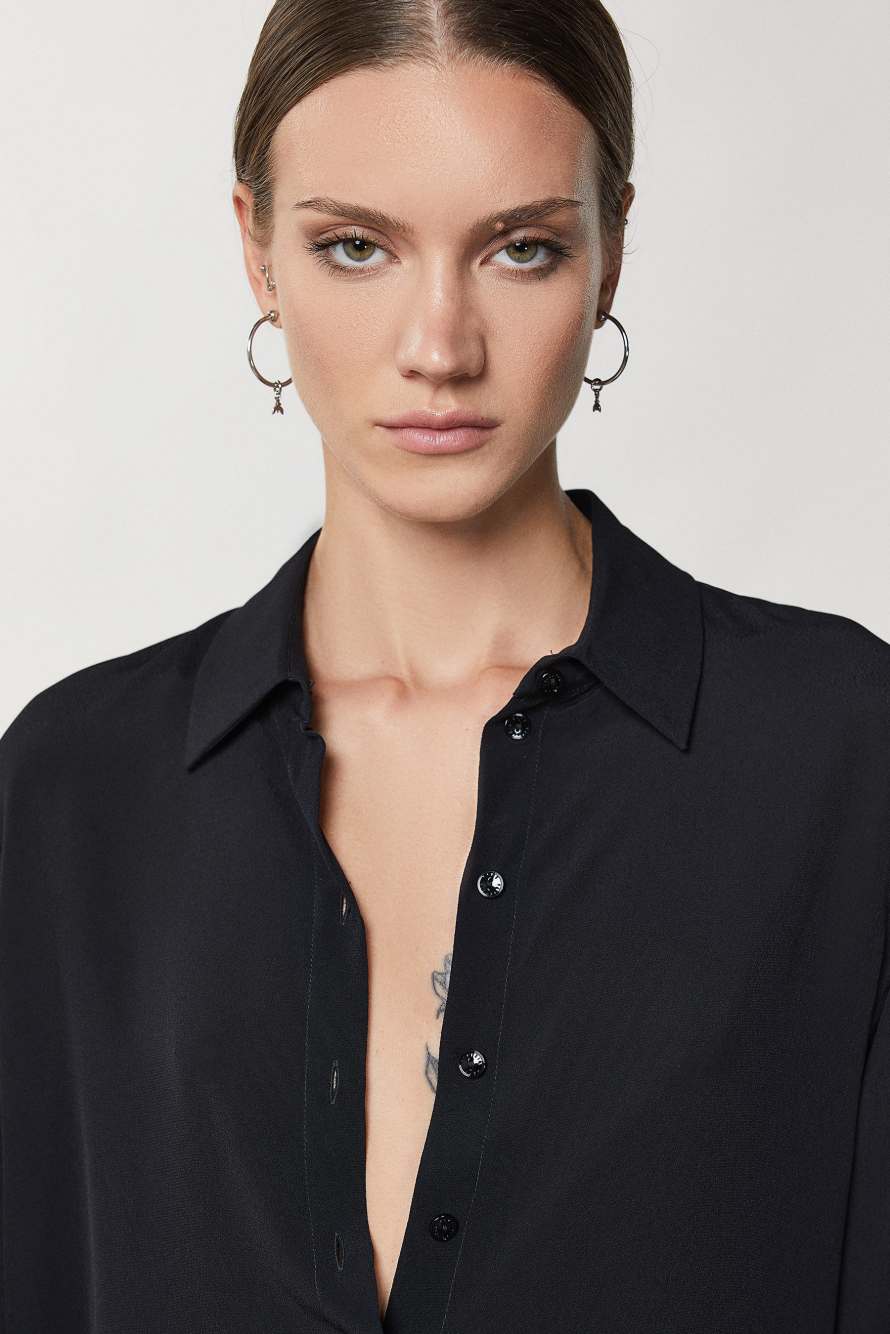 Camicia ESSENTIAL in cr&ecirc;pe, Nero, Patrizia Pepe