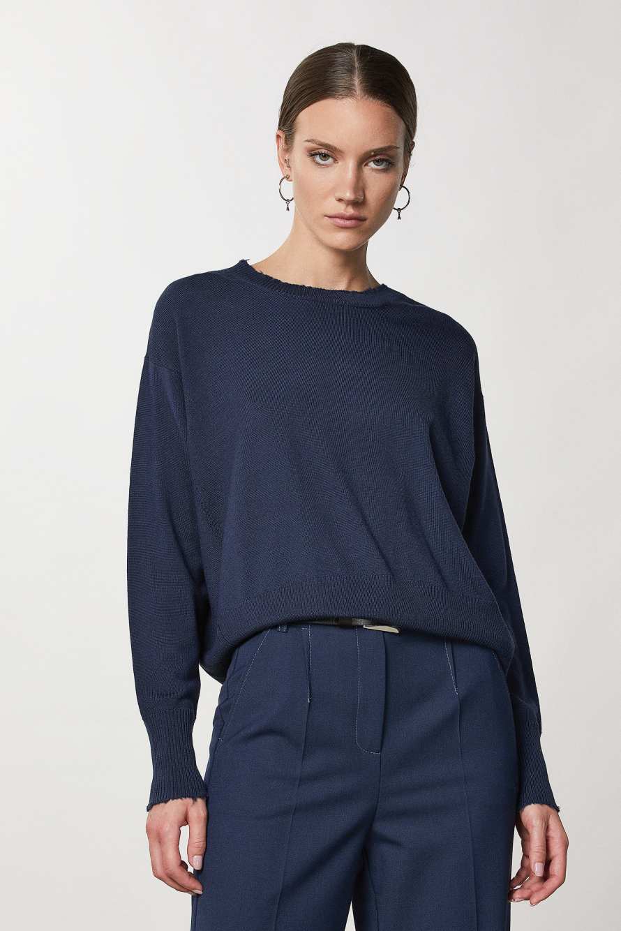 Wool sweater with rips, Blue, Patrizia Pepe