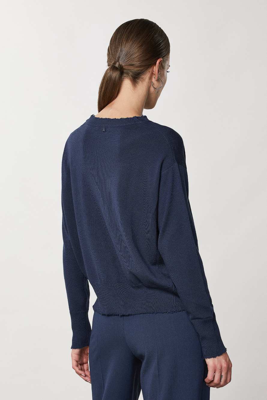 Wool sweater with rips, Blue, Patrizia Pepe