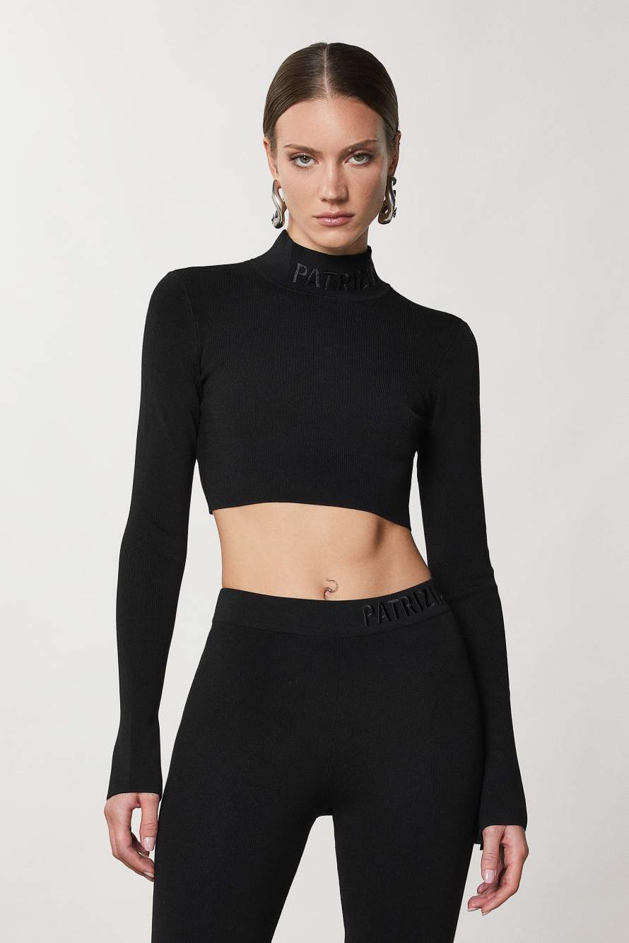 Cropped turtleneck, Black, Patrizia Pepe