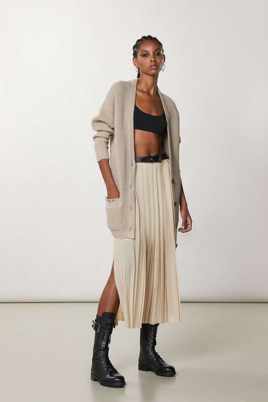 Beige long pleated skirt | Patrizia Pepe