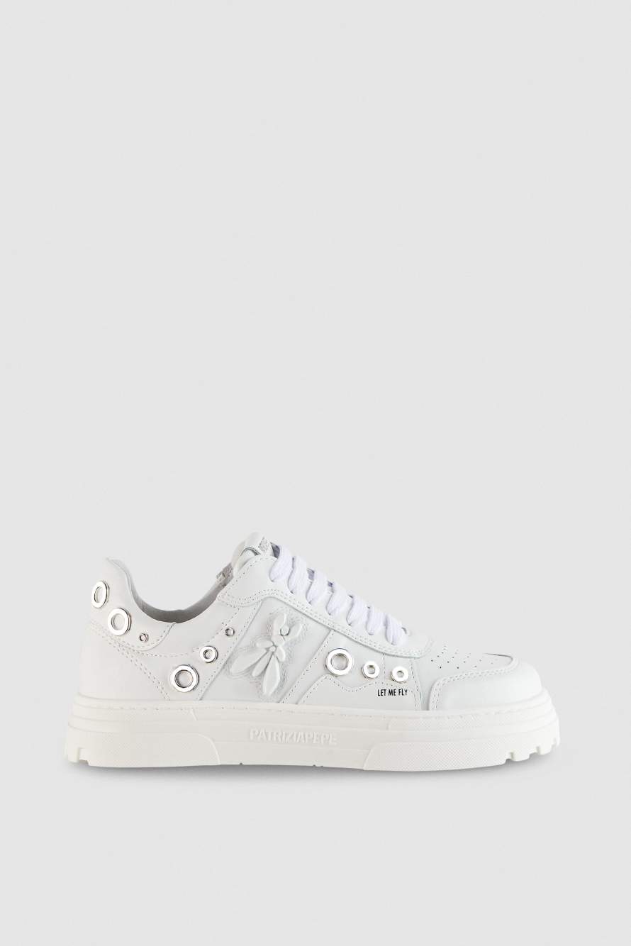 Sneakersy ze sk&oacute;ry, Biały, Patrizia Pepe