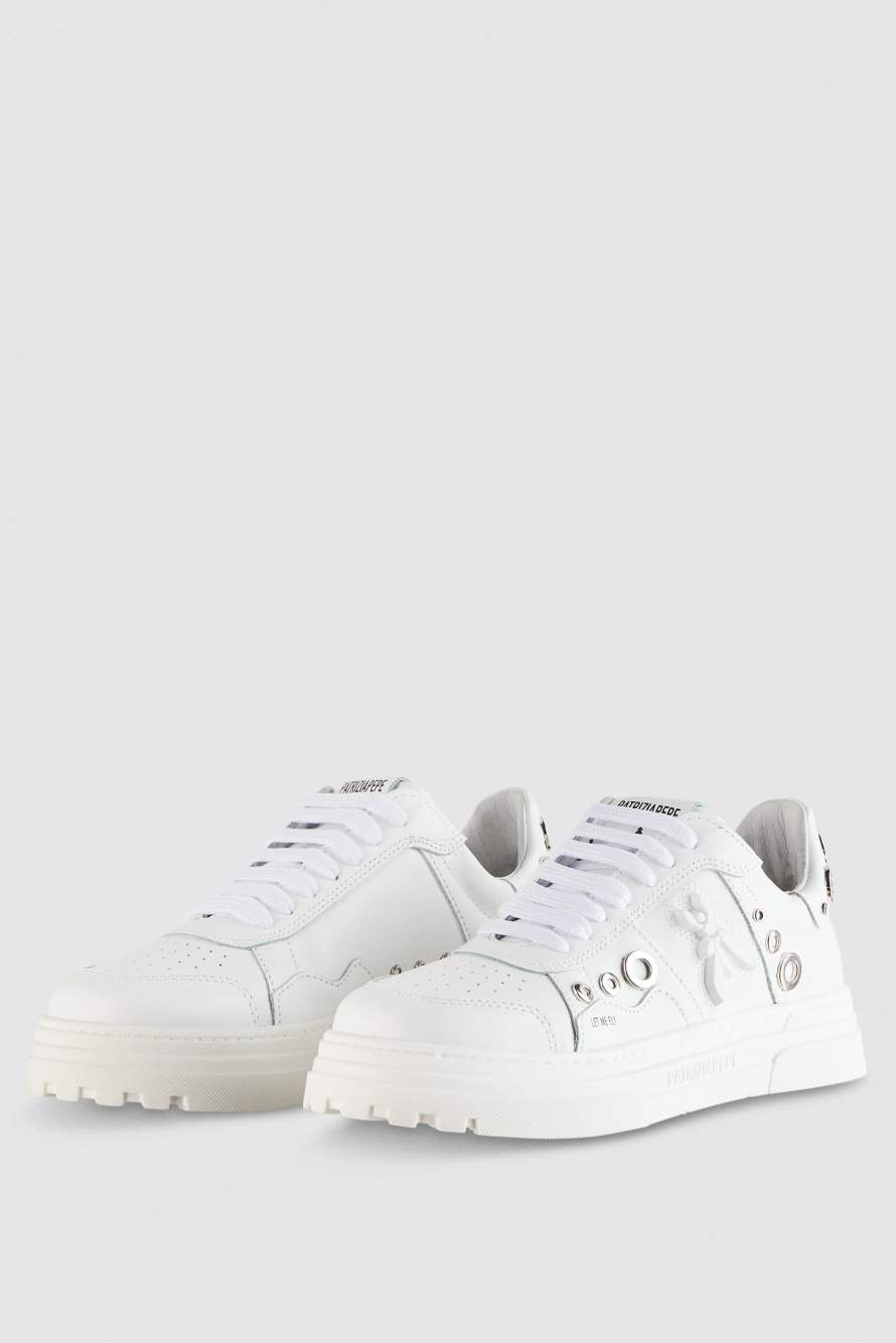 Sneakersy ze sk&oacute;ry, Biały, Patrizia Pepe