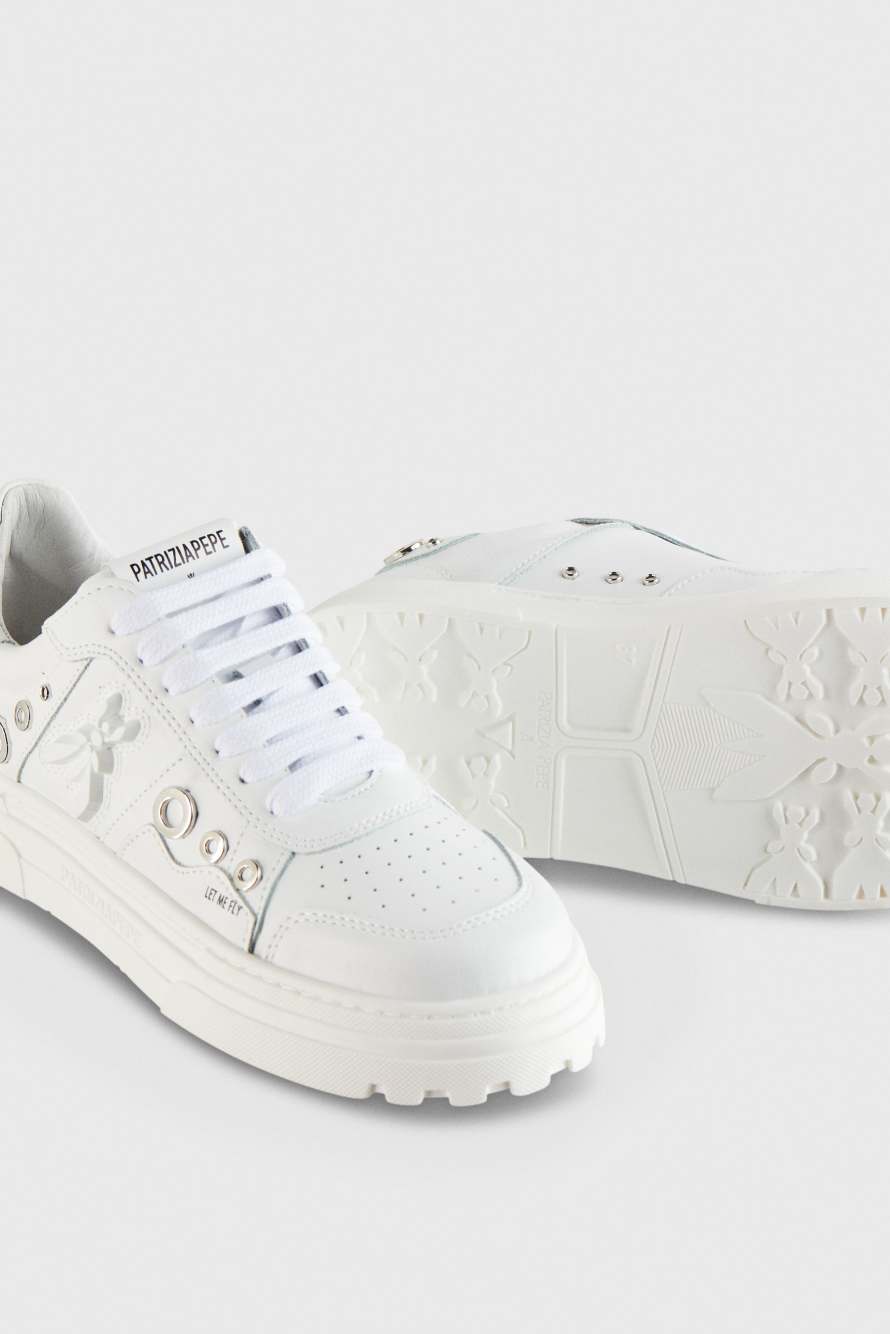 Sneakersy ze sk&oacute;ry, Biały, Patrizia Pepe
